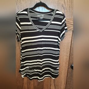 Latched Mama Black and White Striped Boyfriend NURSING Tee